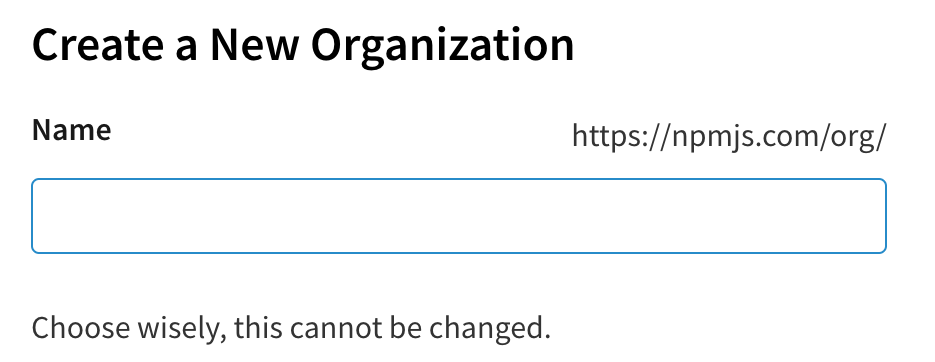 Screenshot showing the new organization name field